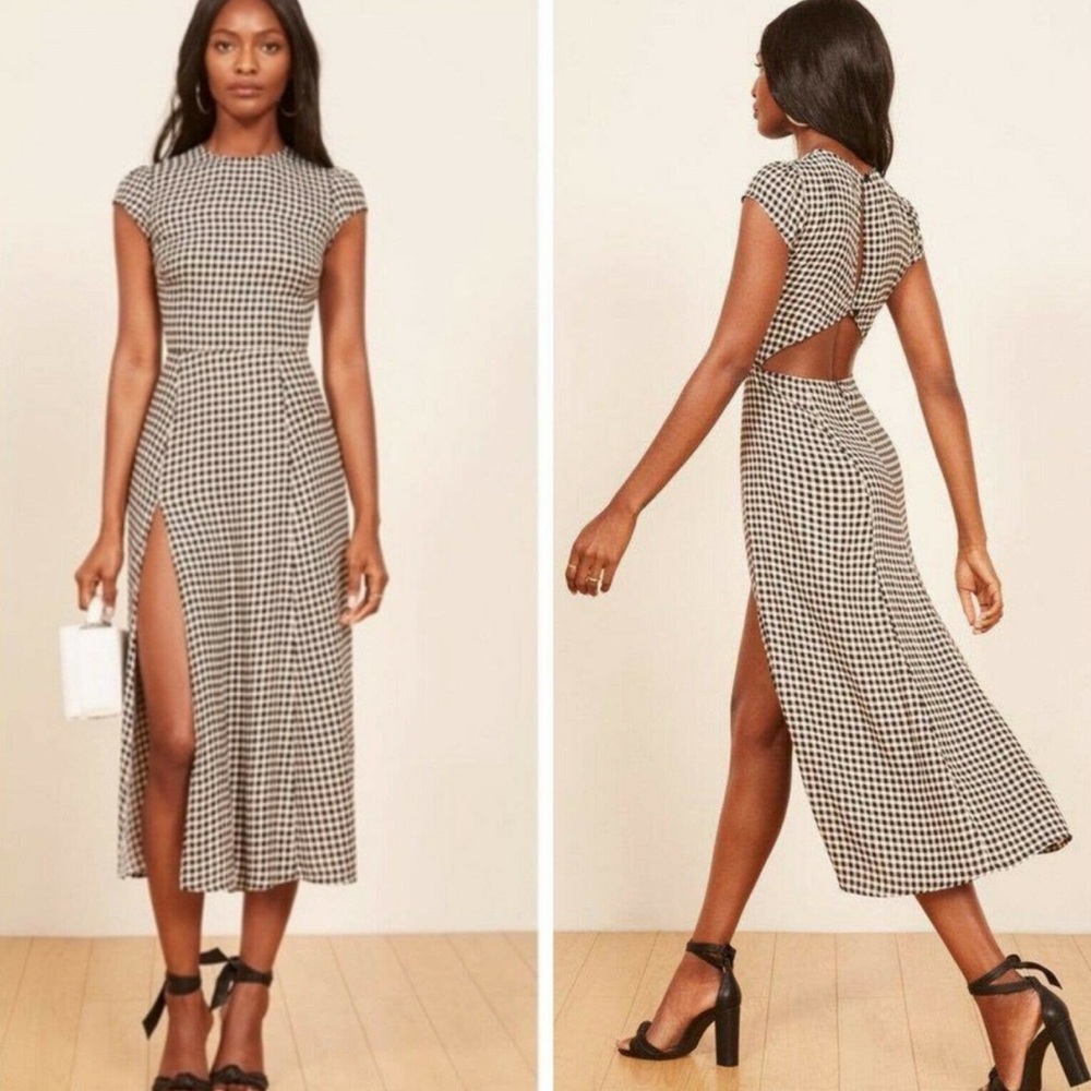 Reformation Black and White Gingham Midi Dress size 0 xs - Picture 10 of 10